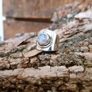 Silver moonstone adjustable ring