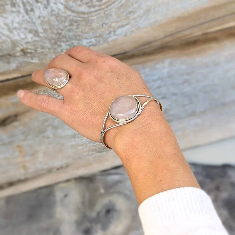 AMOS silver and rose quartz bracelet