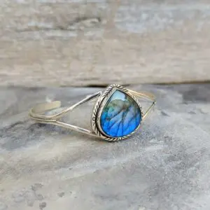 Silver labradorite bangle bracelet