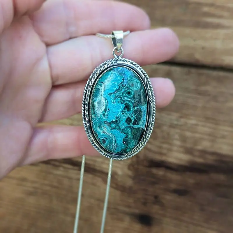 Large silver malachite pendant