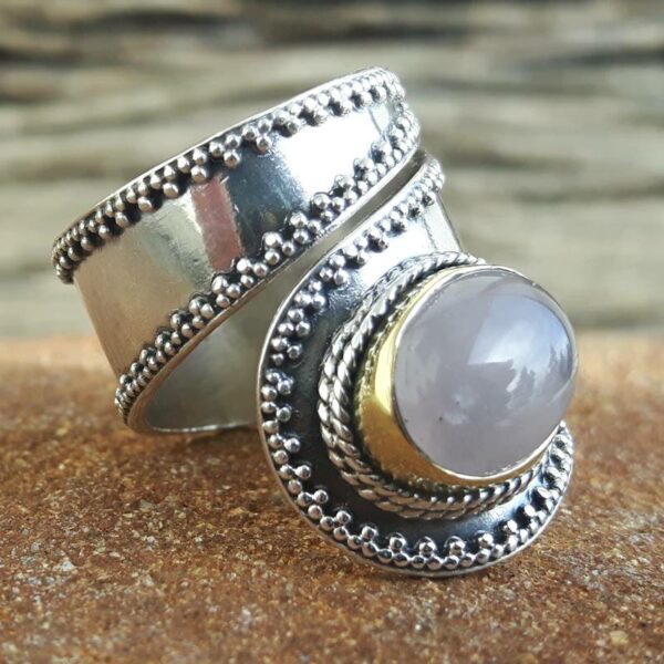 Bague argent quartz rose, ajustable