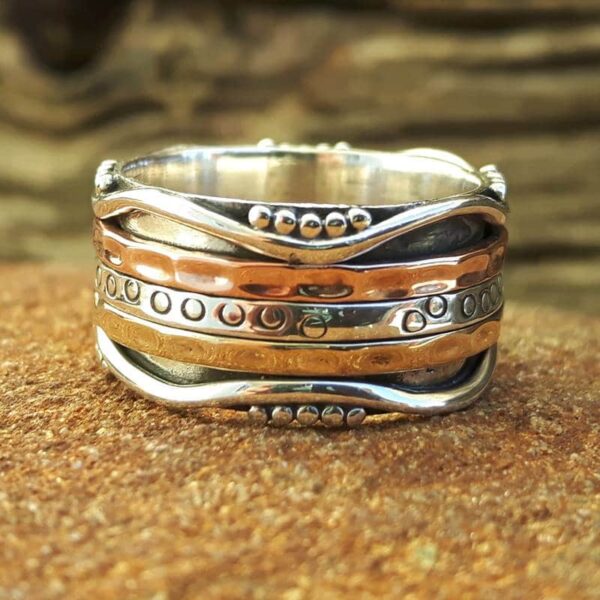 Roterende ring voor dames, 3 metalen - designer juweel - Omyoki