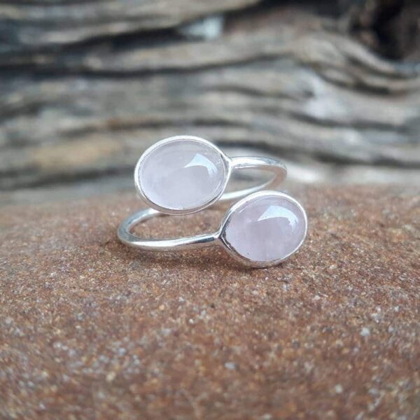 Bague ajustable quartz rose argent - Omyoki