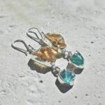 Boucles d'oreilles argent citrine et topaze bleue brute