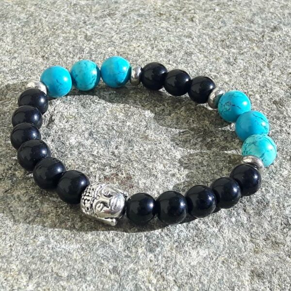 YIN YANG bracelet in onyx and turquoise