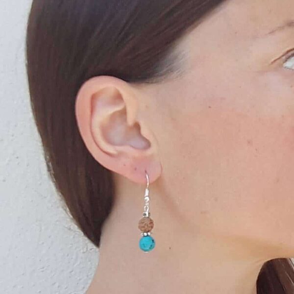 Boucles d'oreilles turquoise et rudraksha