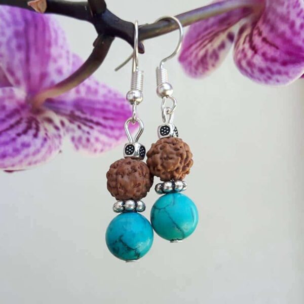 Boucles d'oreilles turquoise et rudraksha