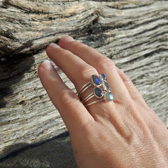 Bague anneaux multiples argent en labradorite
