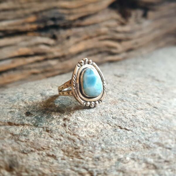 Verstelbare zilveren larimar ring