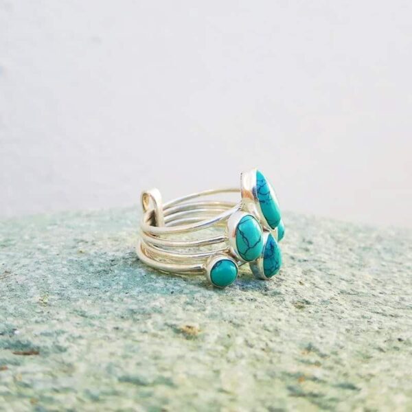 Bague anneaux multiples turquoise