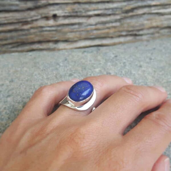 Ρυθμιζόμενο ασημένιο δαχτυλίδι lapis lazuli