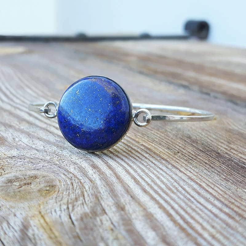 Handmade Lapis Lazuli Gemstone 925 Sterling Silver Cuff Bangle