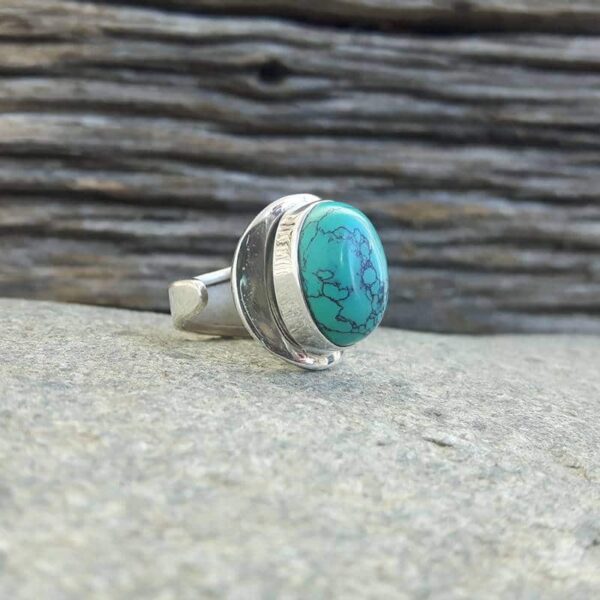 Bague ajustable turquoise argent