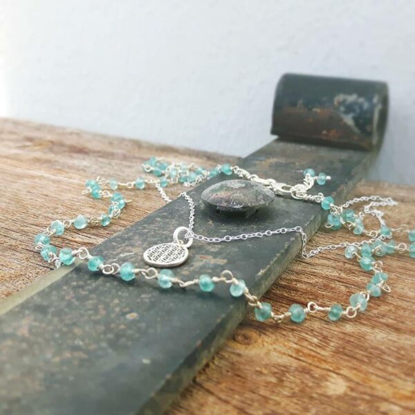 Necklace in blue apatite FLOWER OF LIFE