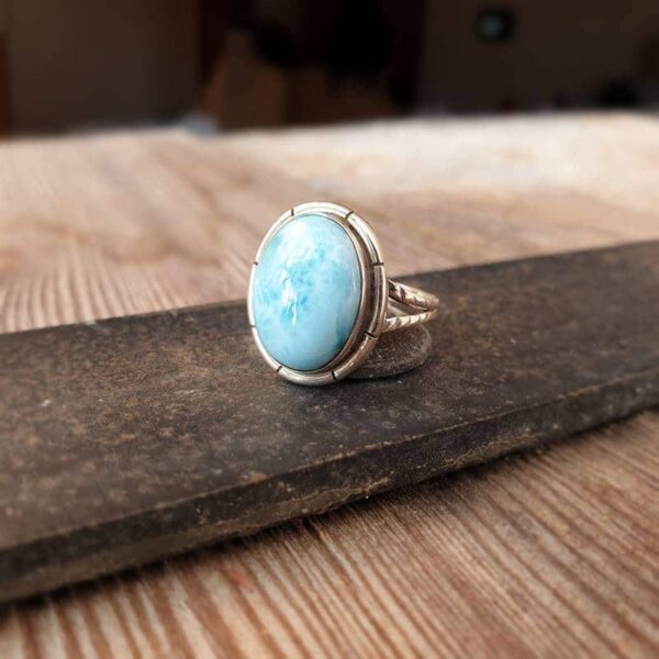 Verstelbare larimar en zilveren ring