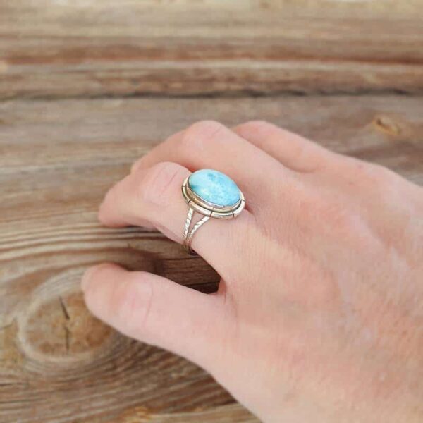 Anello cabochon larimar regolabile