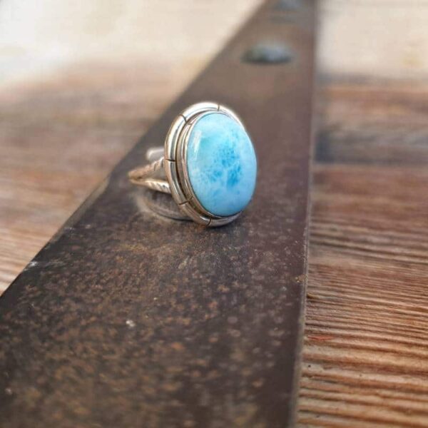 Anello cabochon larimar regolabile