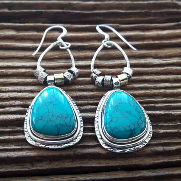 Boucles d'oreilles turquoise argent ethniques