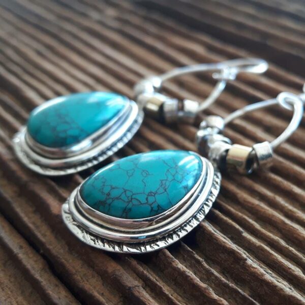 Ethnic silver turquoise earrings