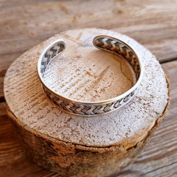 Braided solid silver bangle