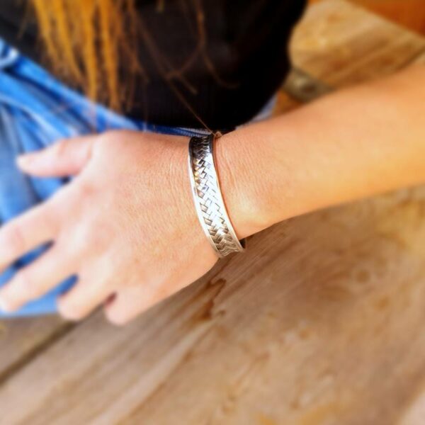 Braided solid silver bangle