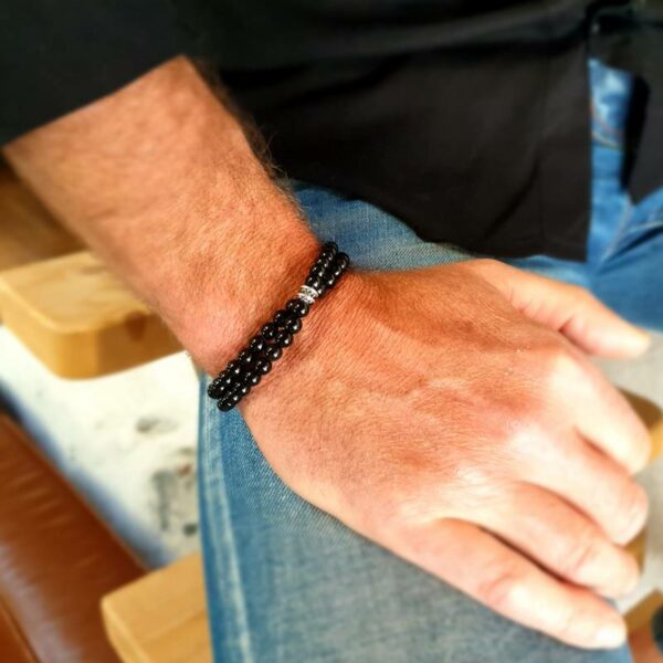 Men's double lap bracelet in onyx