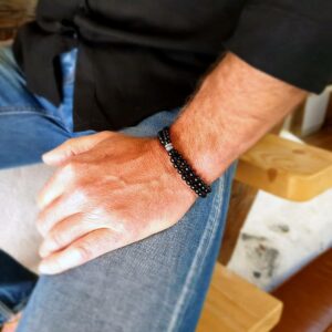 Men's double lap bracelet in onyx