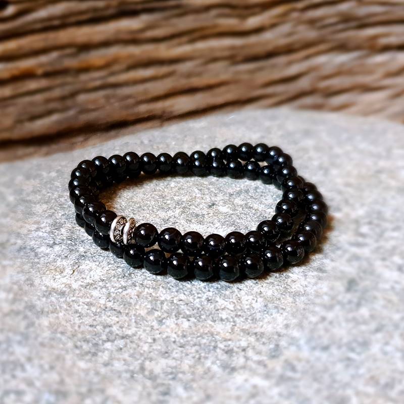 Men's Onyx and Amethyst Double Wrap Bracelet