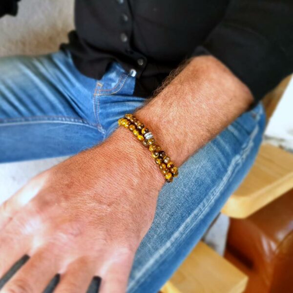 Bracelet homme 2 tours oeil de tigre