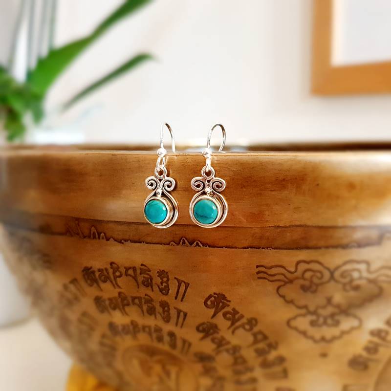 Simple Turquoise Latch Back Earrings | BloomingOak Design