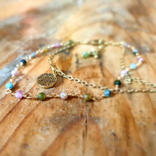 Bracelet tourmaline multicolore or