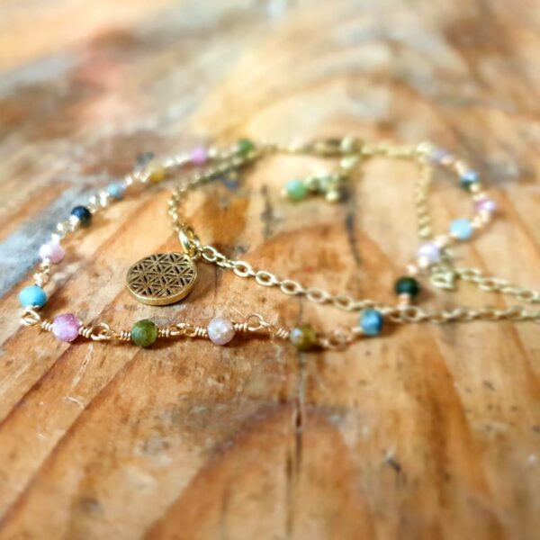 Bracelet tourmaline multicolore or