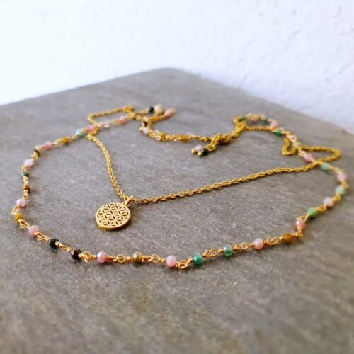 Collier tourmaline multicolore or