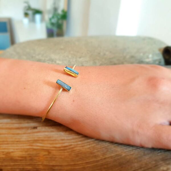 Gold labradorite open bangle