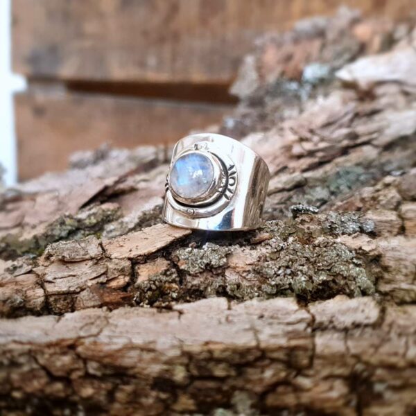 Bague ajustable pierre de lune argent