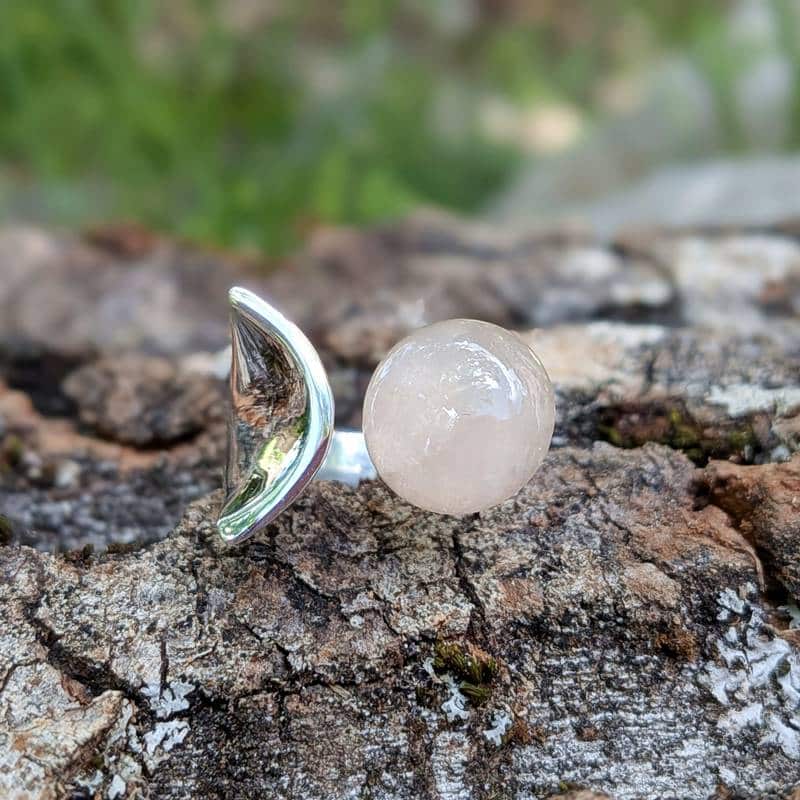 Bague ajustable quartz rose argent Bague ajustable quartz rose argent