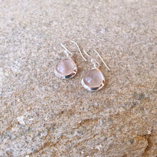 Boucles d'oreilles quartz rose argent gouttes