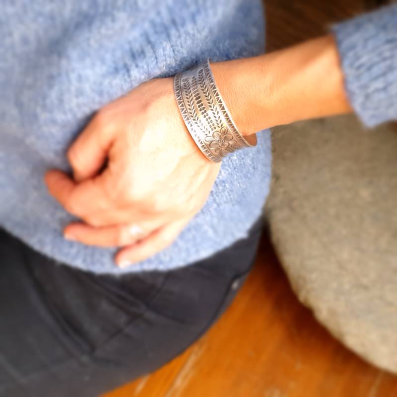 Silver ethnic cuff bracelet