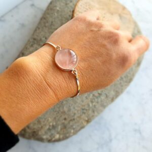 LOVE silver rose quartz bracelet