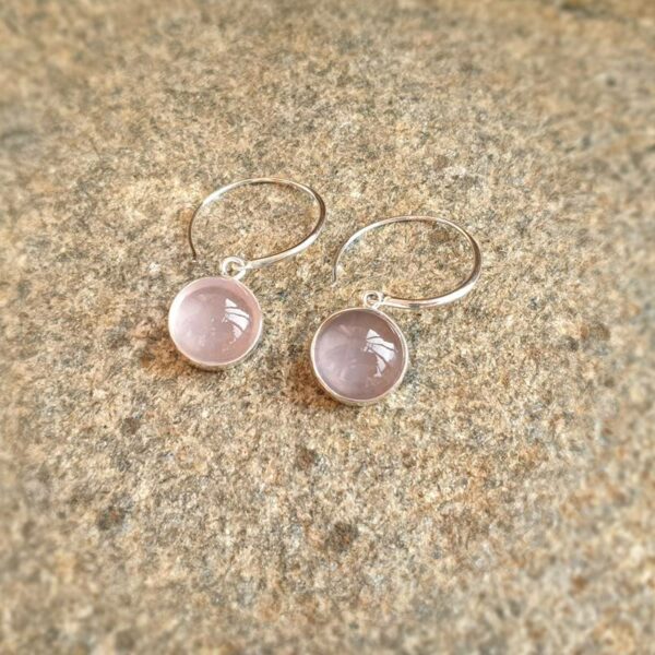 Silver rose quartz hoops