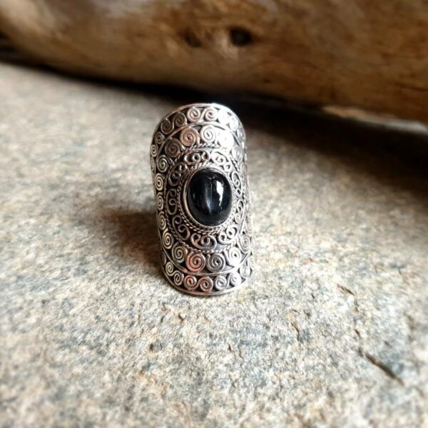 Zilveren ster Obsidian Ring