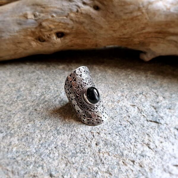 Silver Star Obsidian Ring