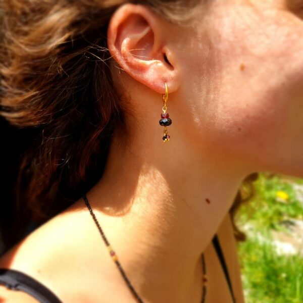 Boucles d'oreilles onyx et grenat SAMARKANDE