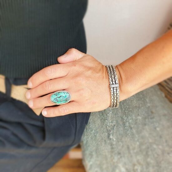 Bracelet Indien Argenté Unique - Motif Serpent, En Cuivre/laiton Avec Bain D'argent - Pièce Artisanale