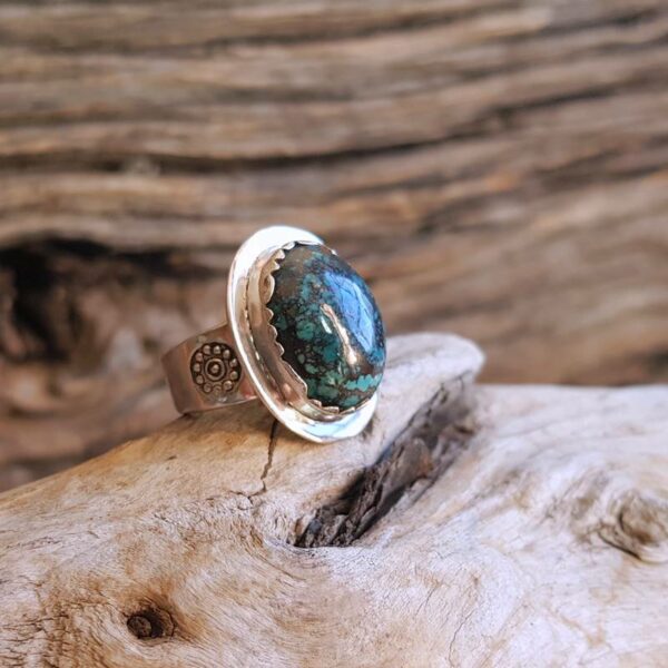 Silver blue azurite ring