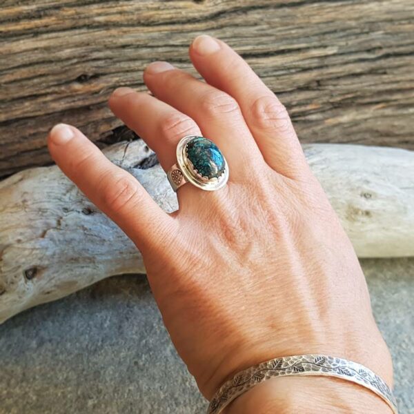 Silver blue azurite ring