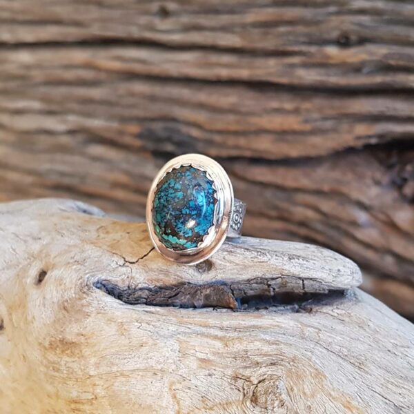 Silver blue azurite ring