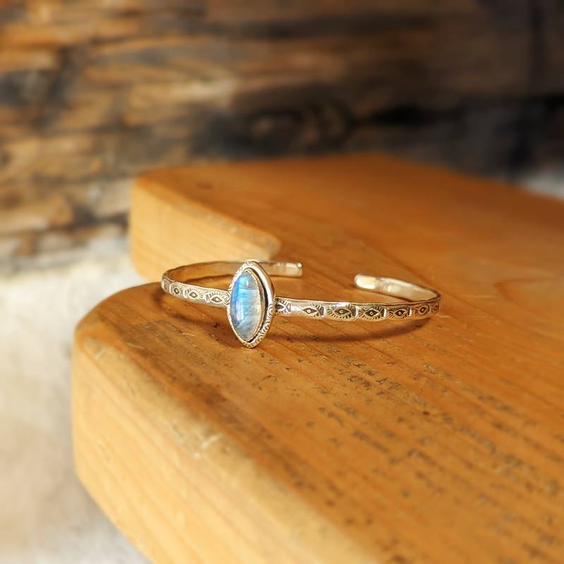 Silver moonstone bangle bracelet