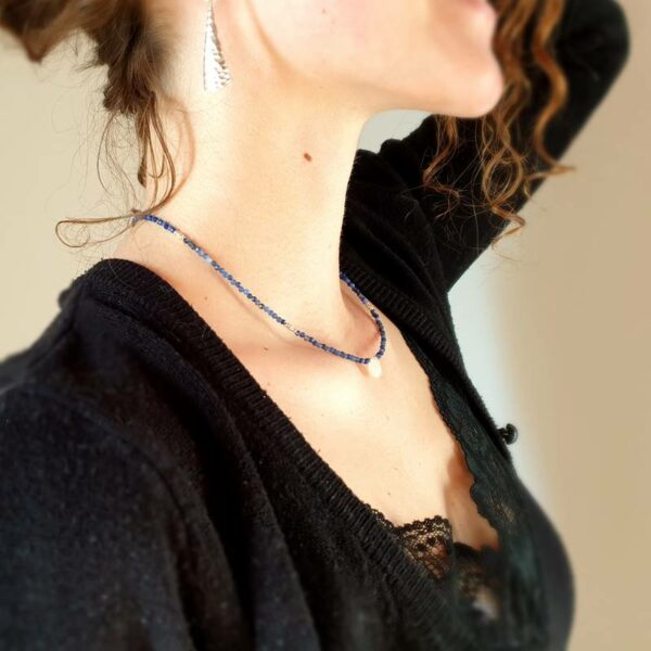 Collier fin en sodalite et argent OCEAN