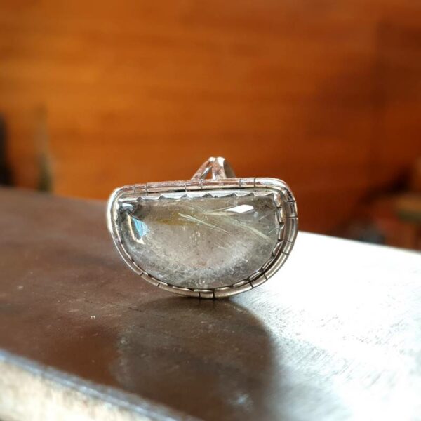 Moon silver rutilated quartz ring